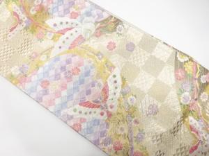 蝶に桜・変わり市松模様織り出し　振袖用袋帯